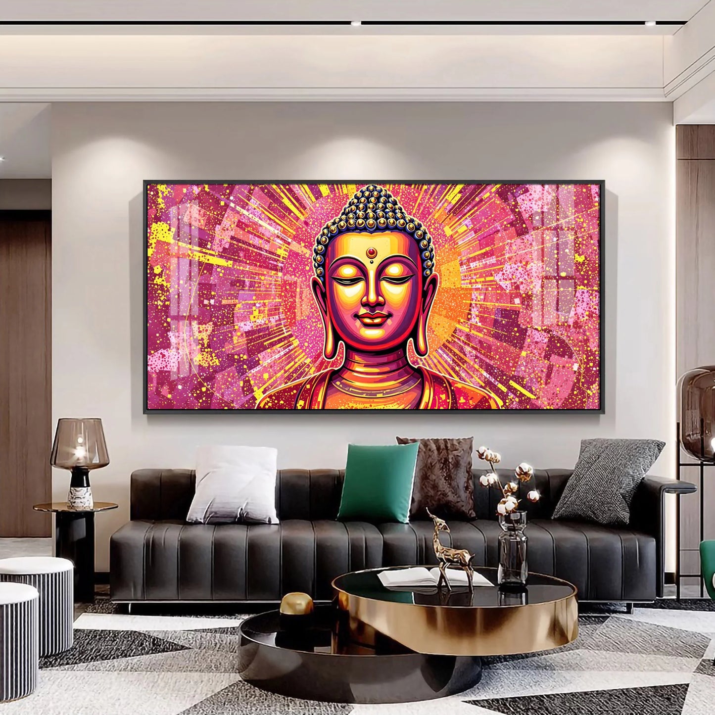 Illusive Abstract Buddha Face Portrait Premium Acrylic Horizontal Wall Art