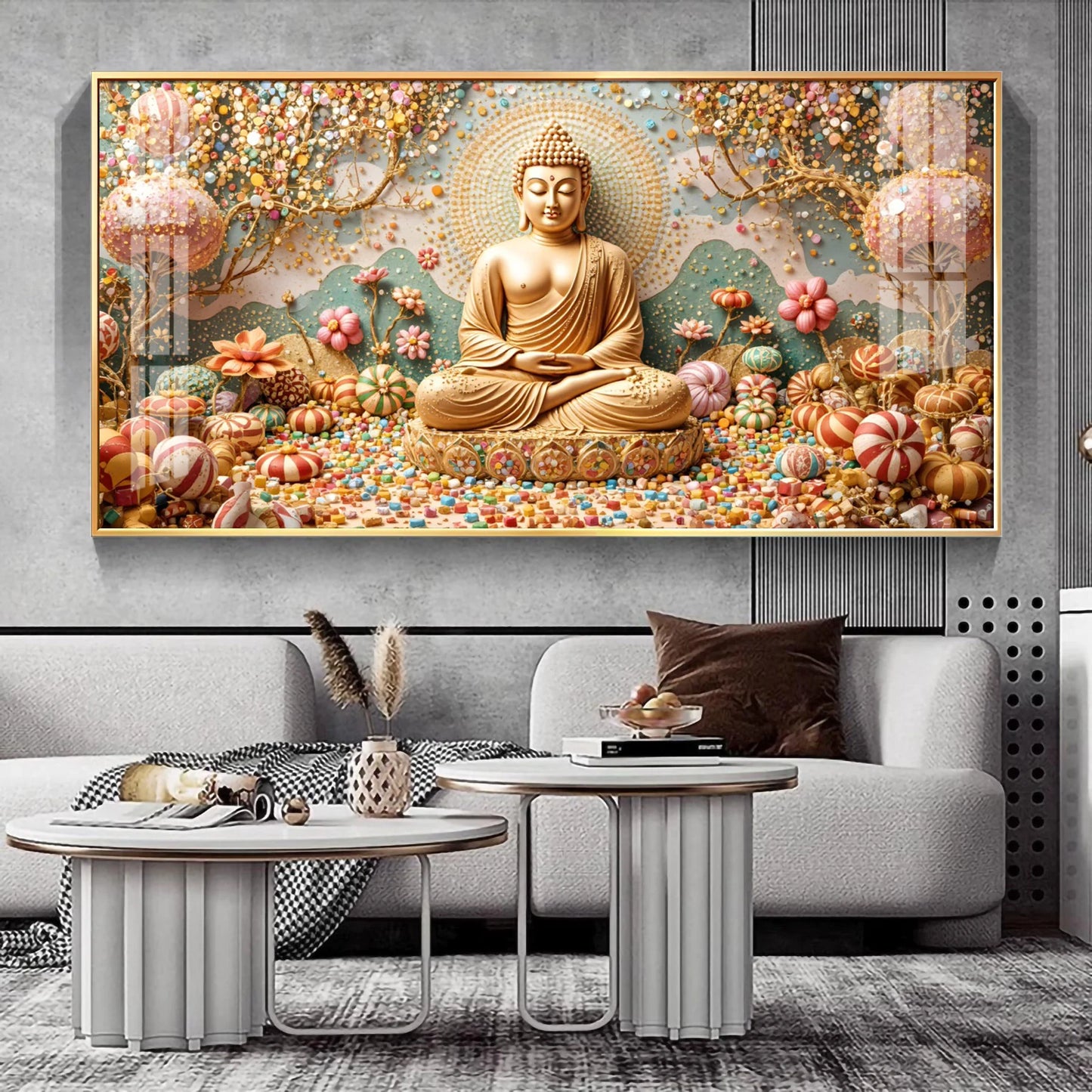 Golden Tranquility Of Buddha Premium Acrylic Horizontal Wall Art