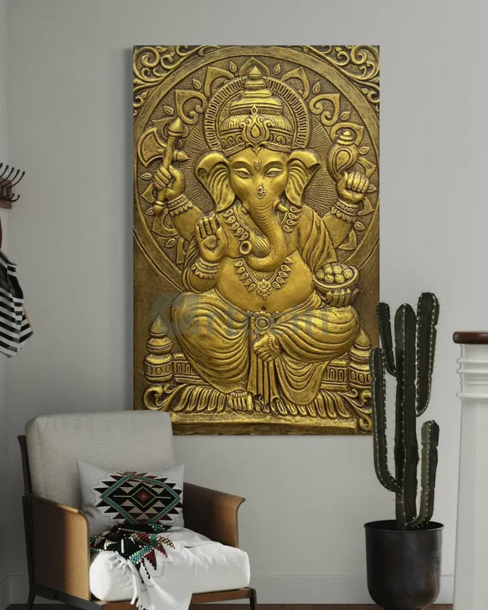 3x2 Feet Sitting Ganesha Relief Mural Wall Art