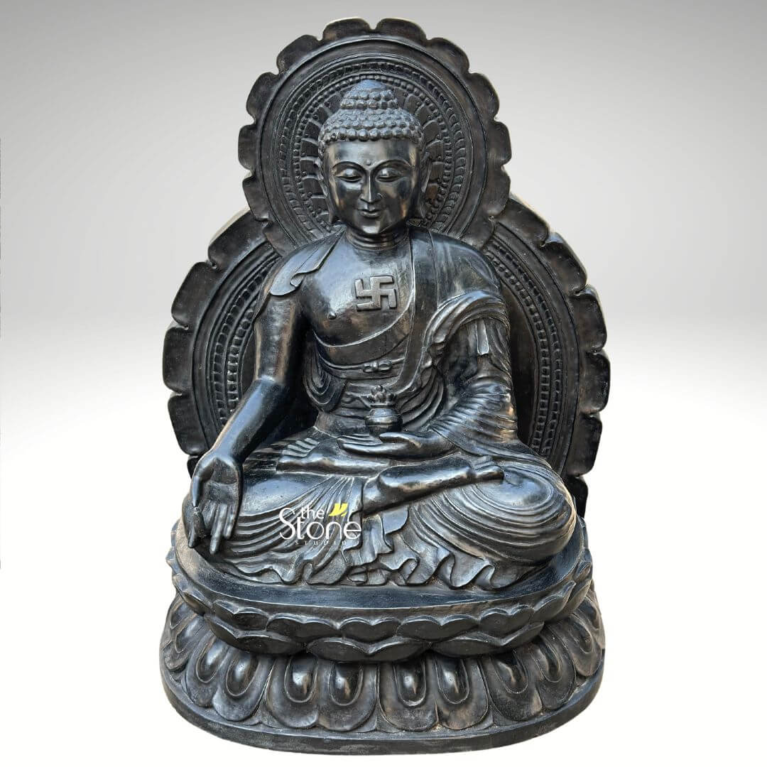 Stone Medicine Buddha Statue With Alms Bowl 18″