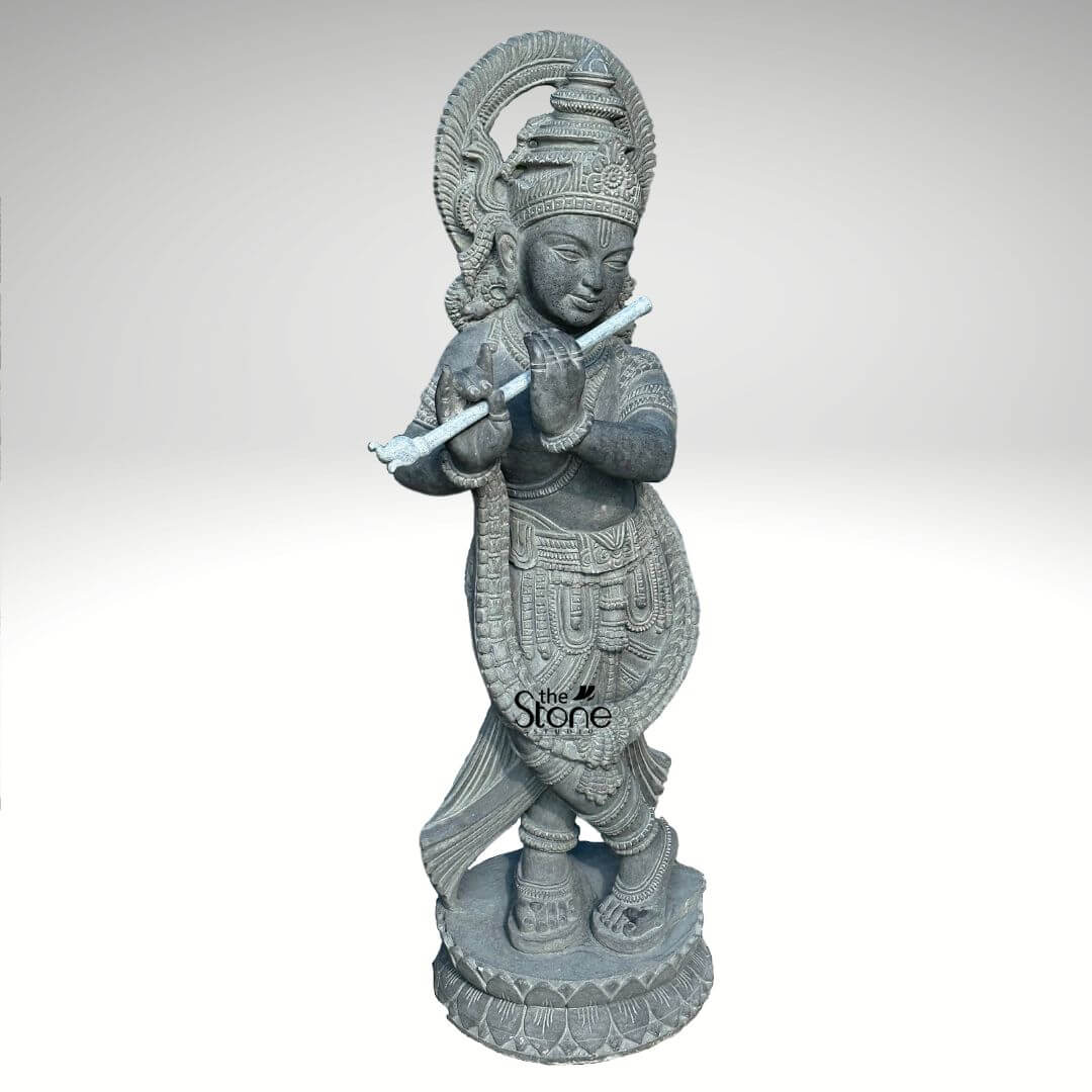 Black Stone Krishna Statue 3.5ft