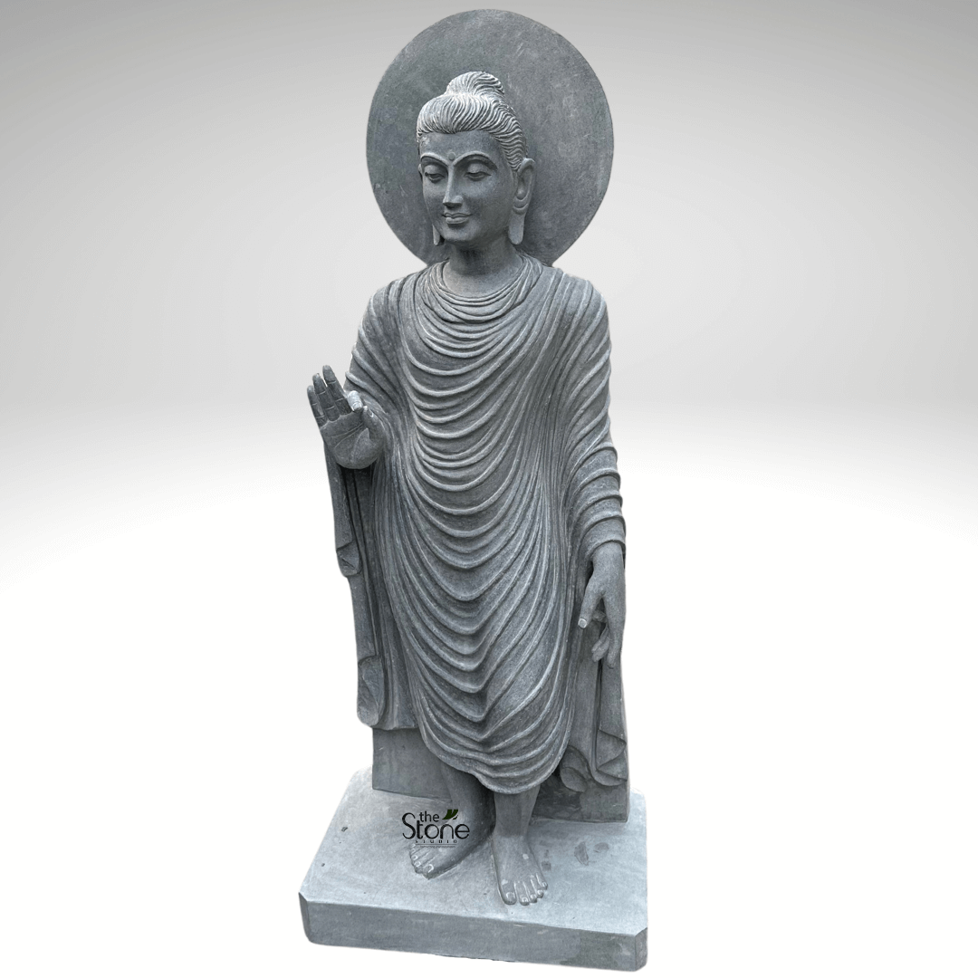 Standing Buddha Statue in Black Stone 5ft