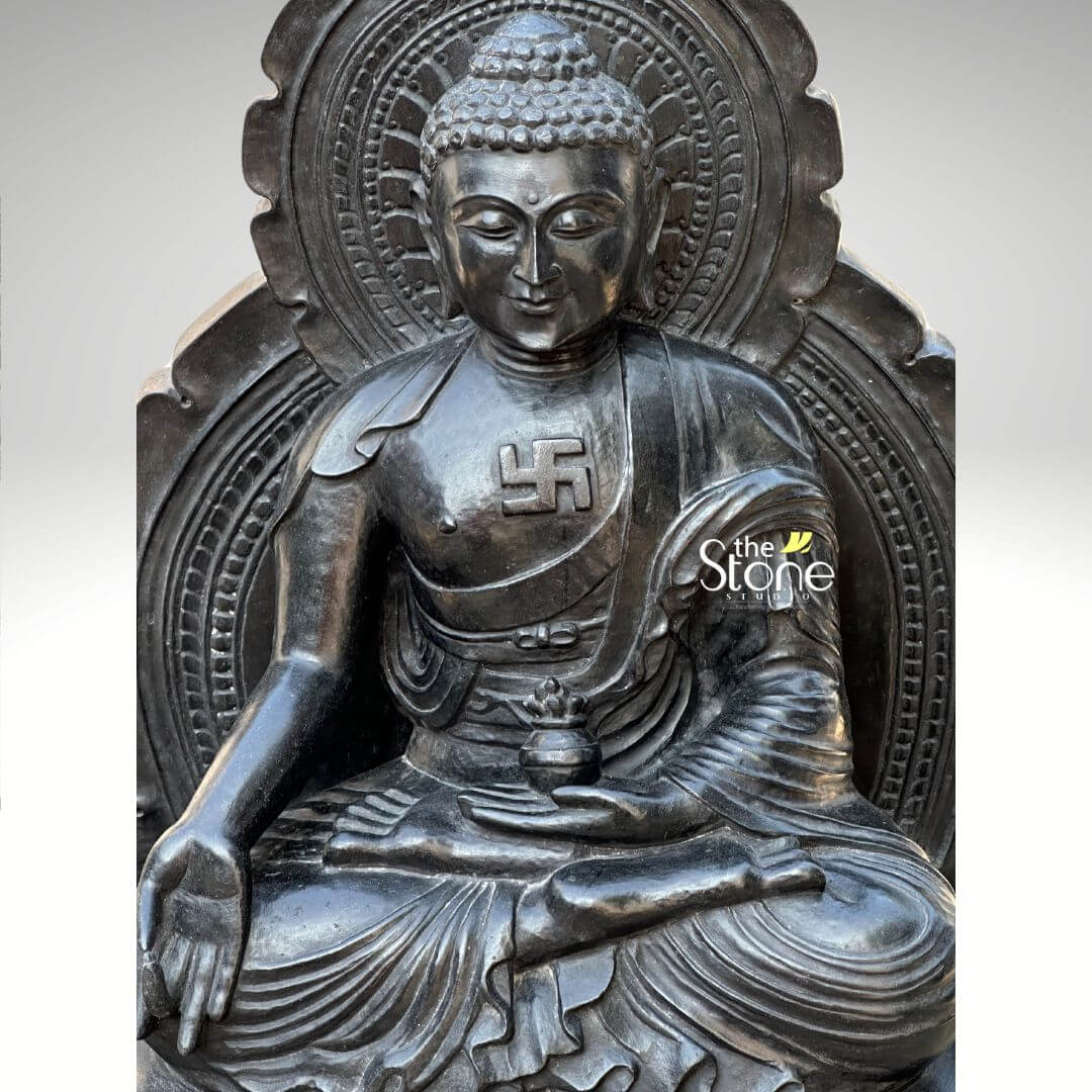 Stone Medicine Buddha Statue With Alms Bowl 18″