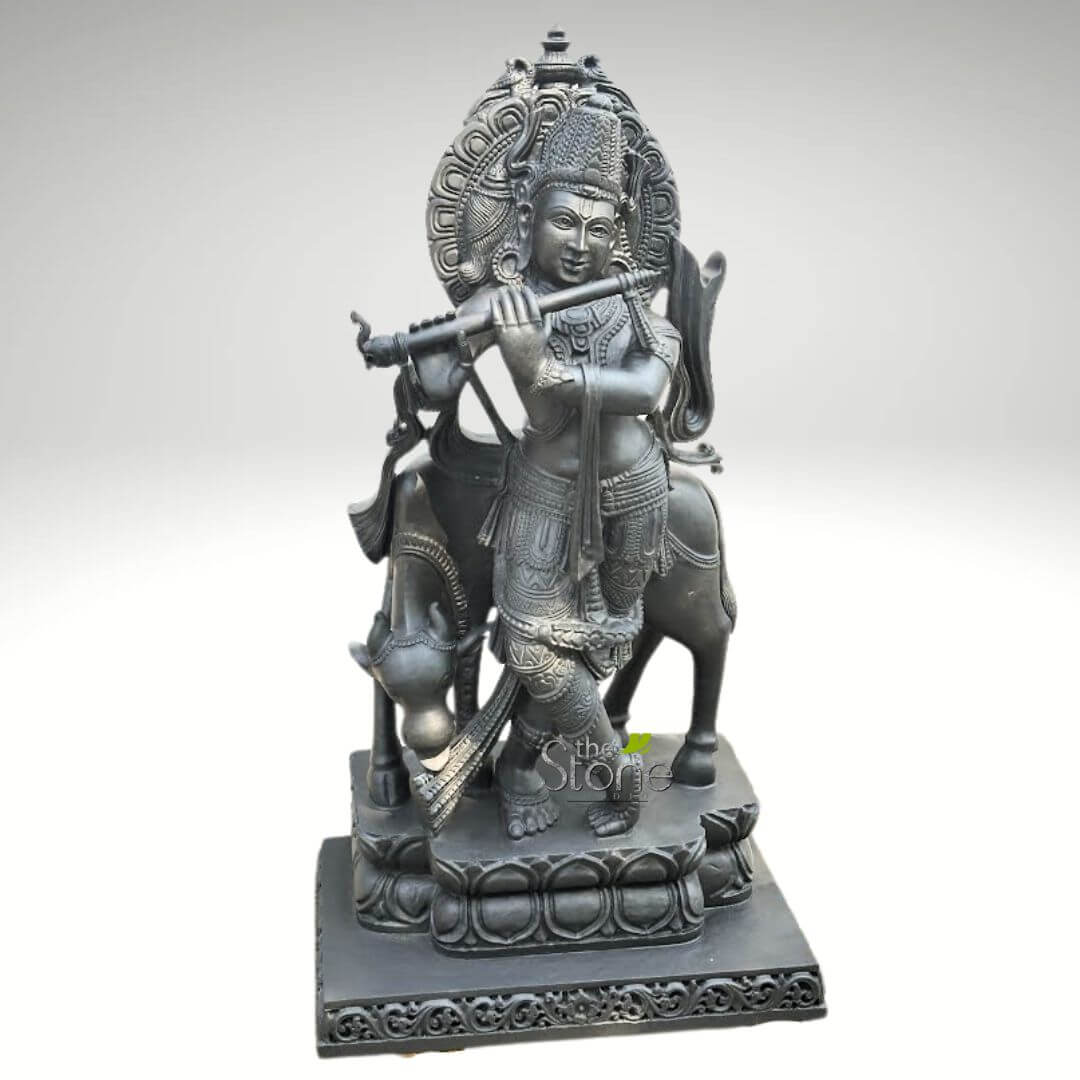 Black stone Lord Krishna Statue 4.5ft
