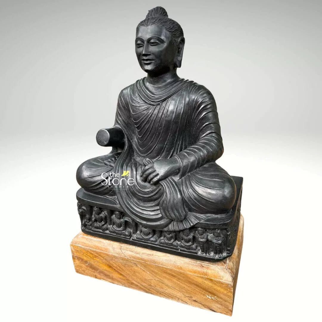 Seated Buddha Black Stone Statue 24″
