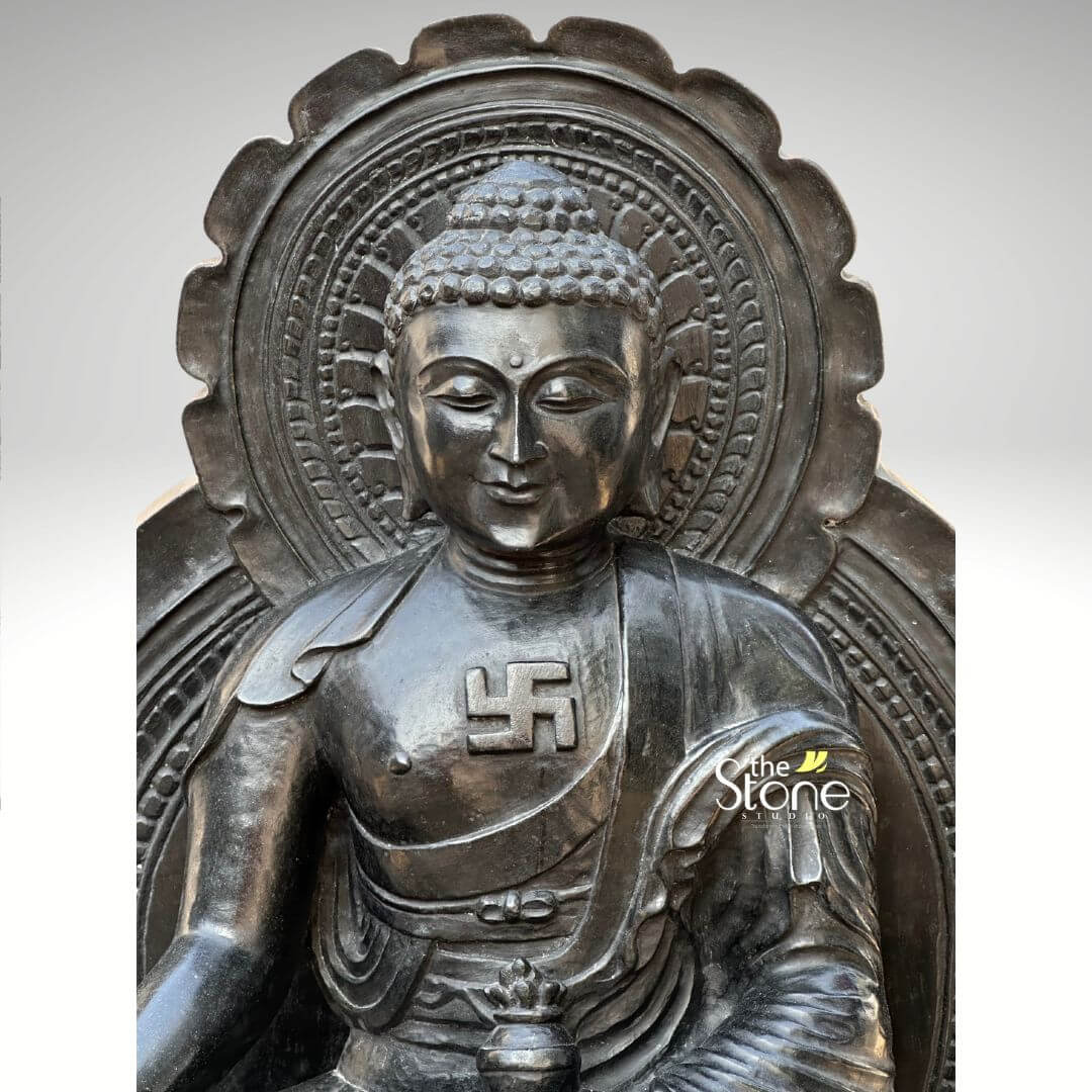 Stone Medicine Buddha Statue With Alms Bowl 18″