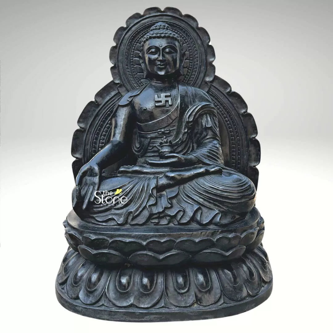 Stone Medicine Buddha Statue With Alms Bowl 18″