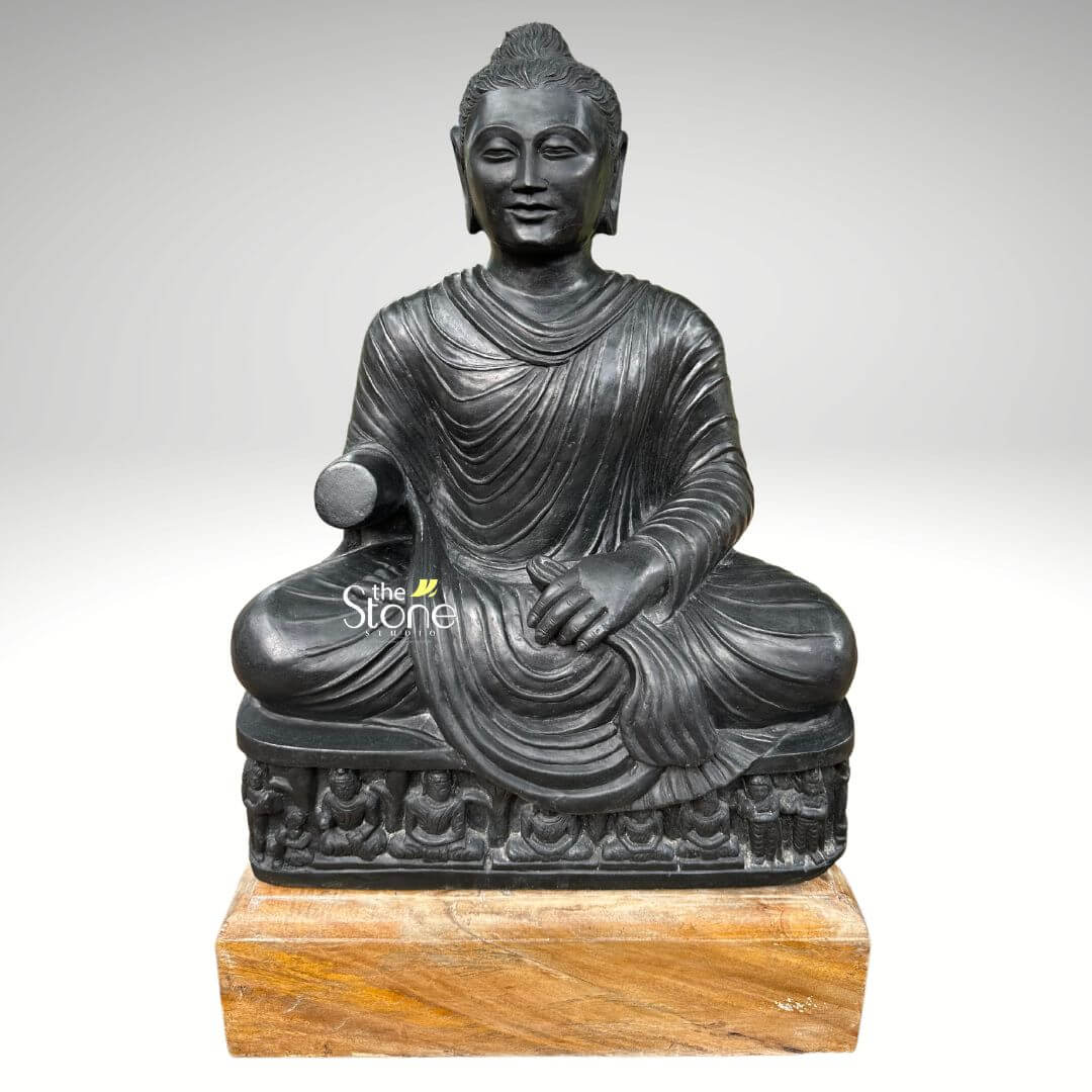 Seated Buddha Black Stone Statue 24″