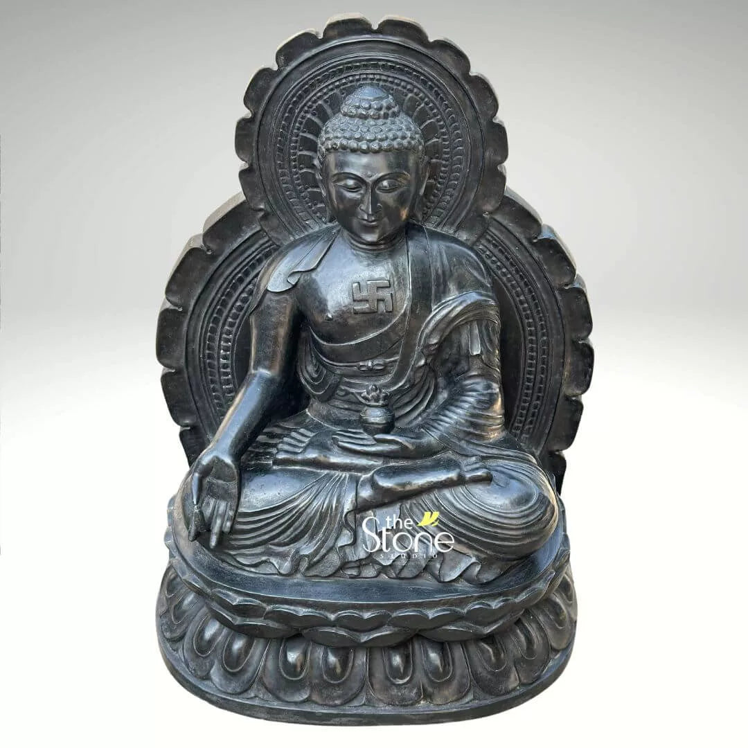 Stone Medicine Buddha Statue With Alms Bowl 18″