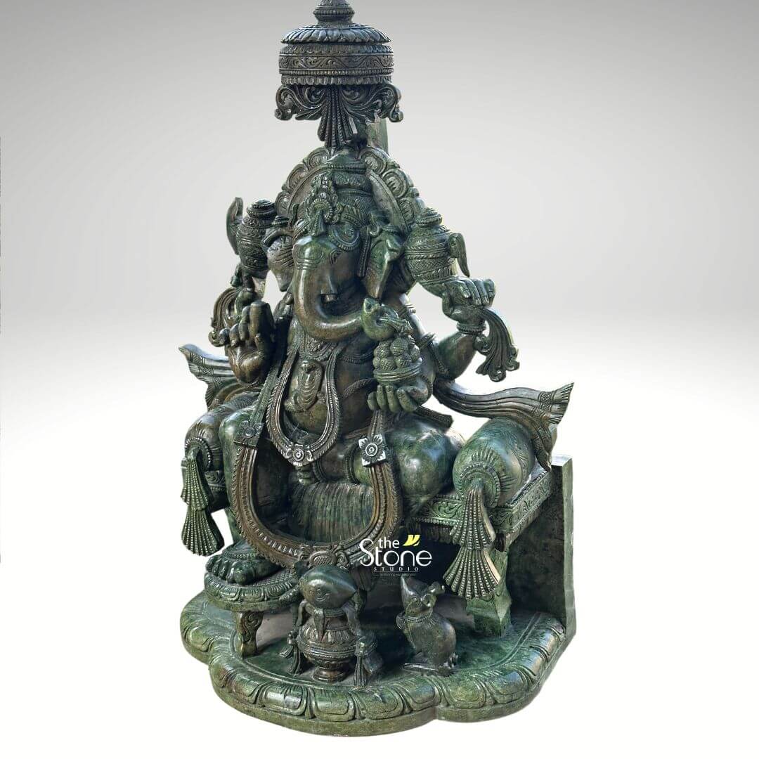 Lord Ganesha Idol In Green Stone 1.5ft