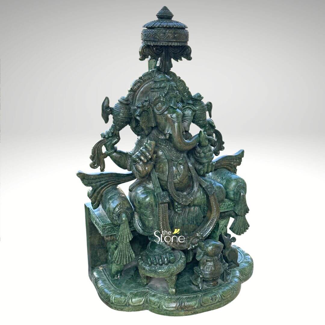 Lord Ganesha Idol In Green Stone 1.5ft