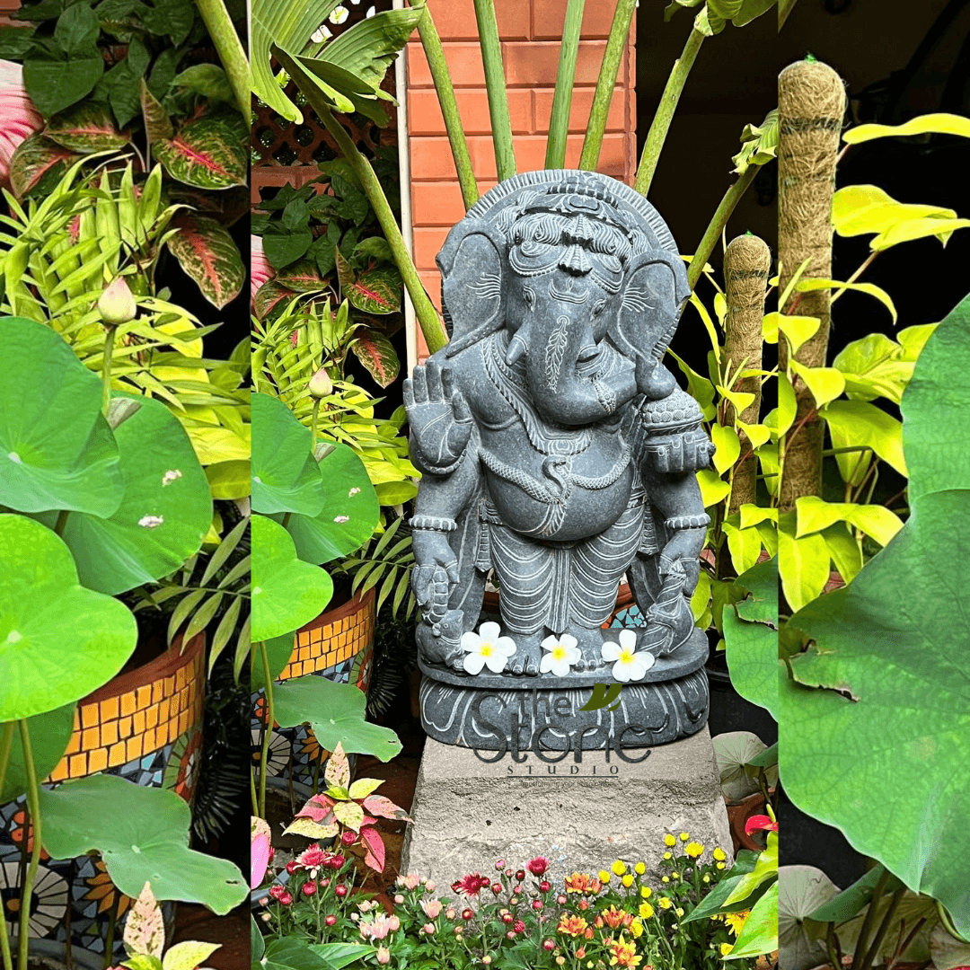 Ganapati Murti Standing Black Stone 24″