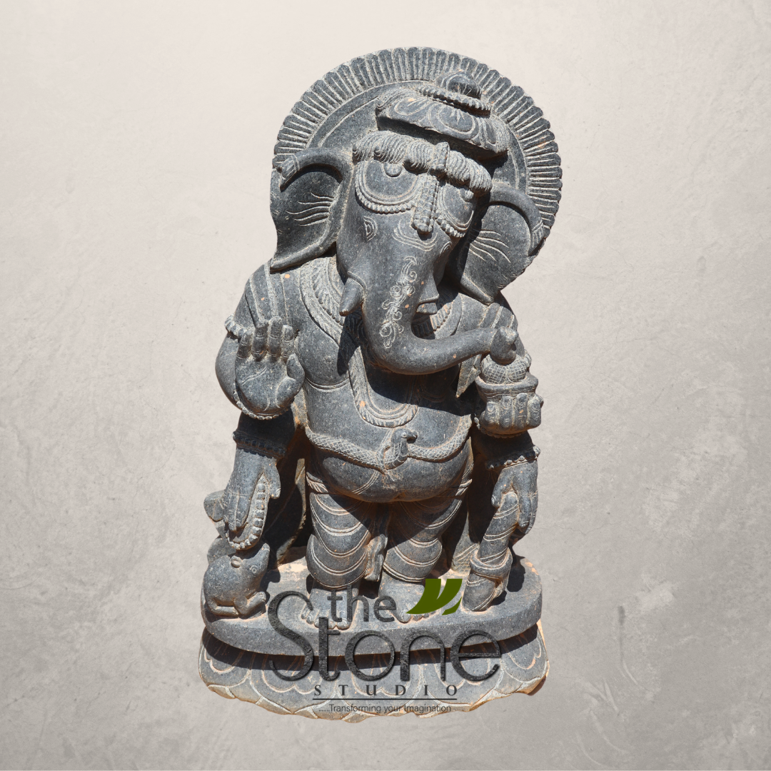 Ganapati Murti Standing Black Stone 24″