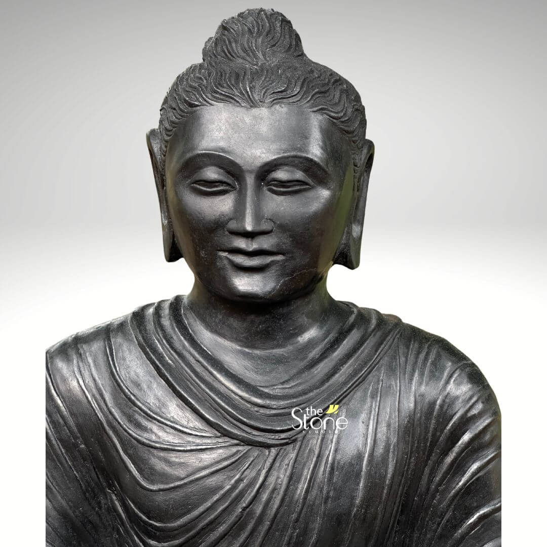 Seated Buddha Black Stone Statue 24″
