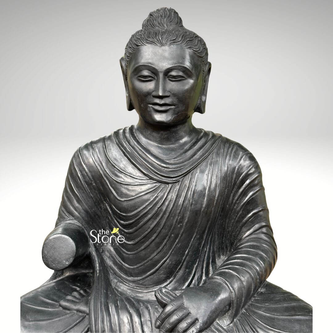 Seated Buddha Black Stone Statue 24″