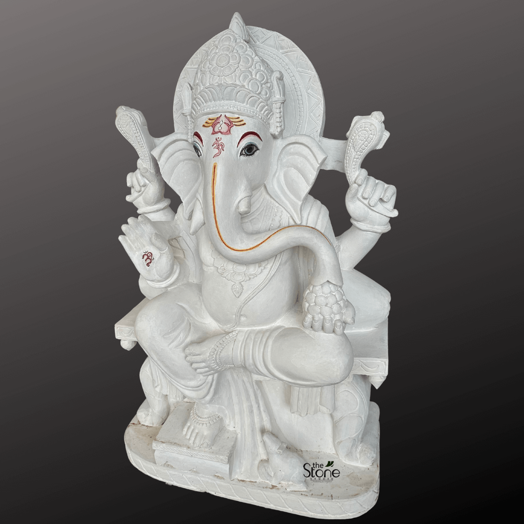 White Stone Ganesha Statue 4ft