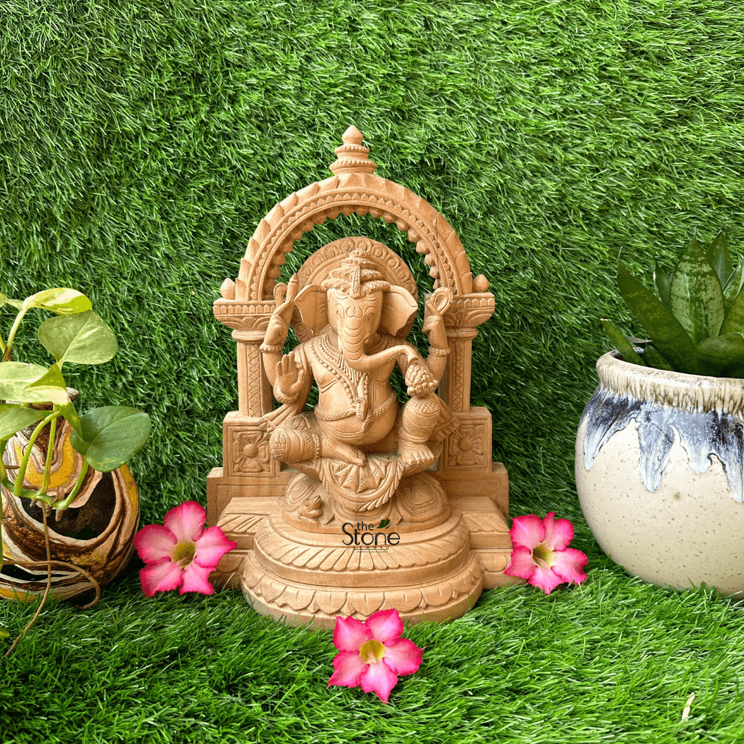 Small Wooden Ganesha Statue 12″