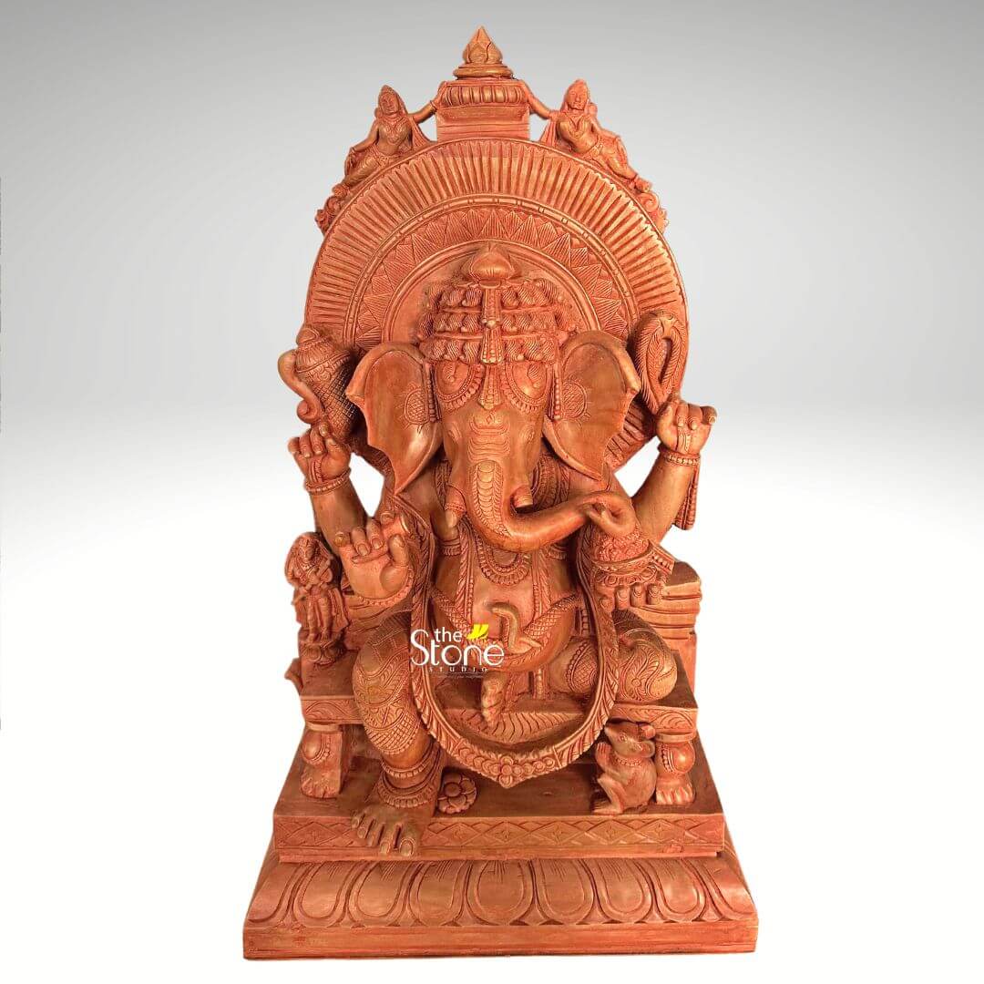 Pink Stone Sitting Ganesha Statue 2ft