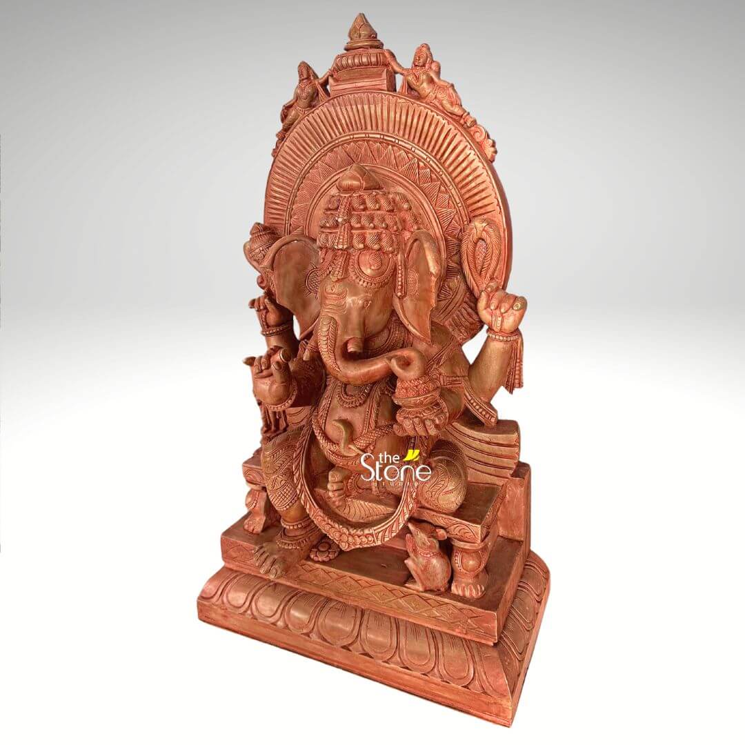 Pink Stone Sitting Ganesha Statue 2ft