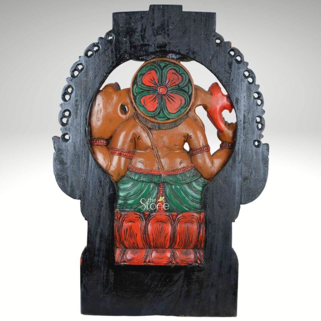 Large Wood Ganesh with Lakshmi Statue 3ft