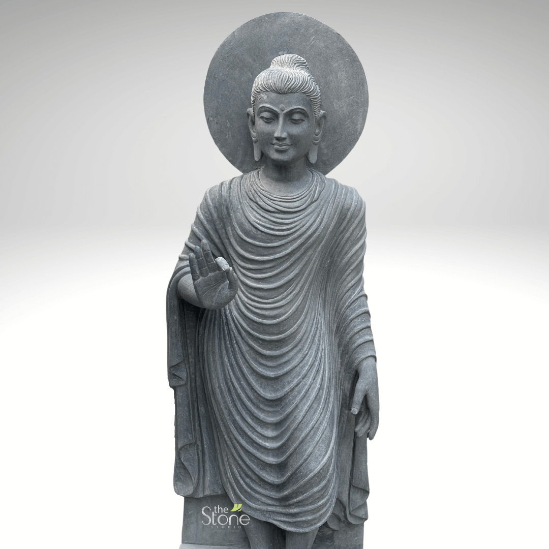 Standing Buddha Statue in Black Stone 5ft