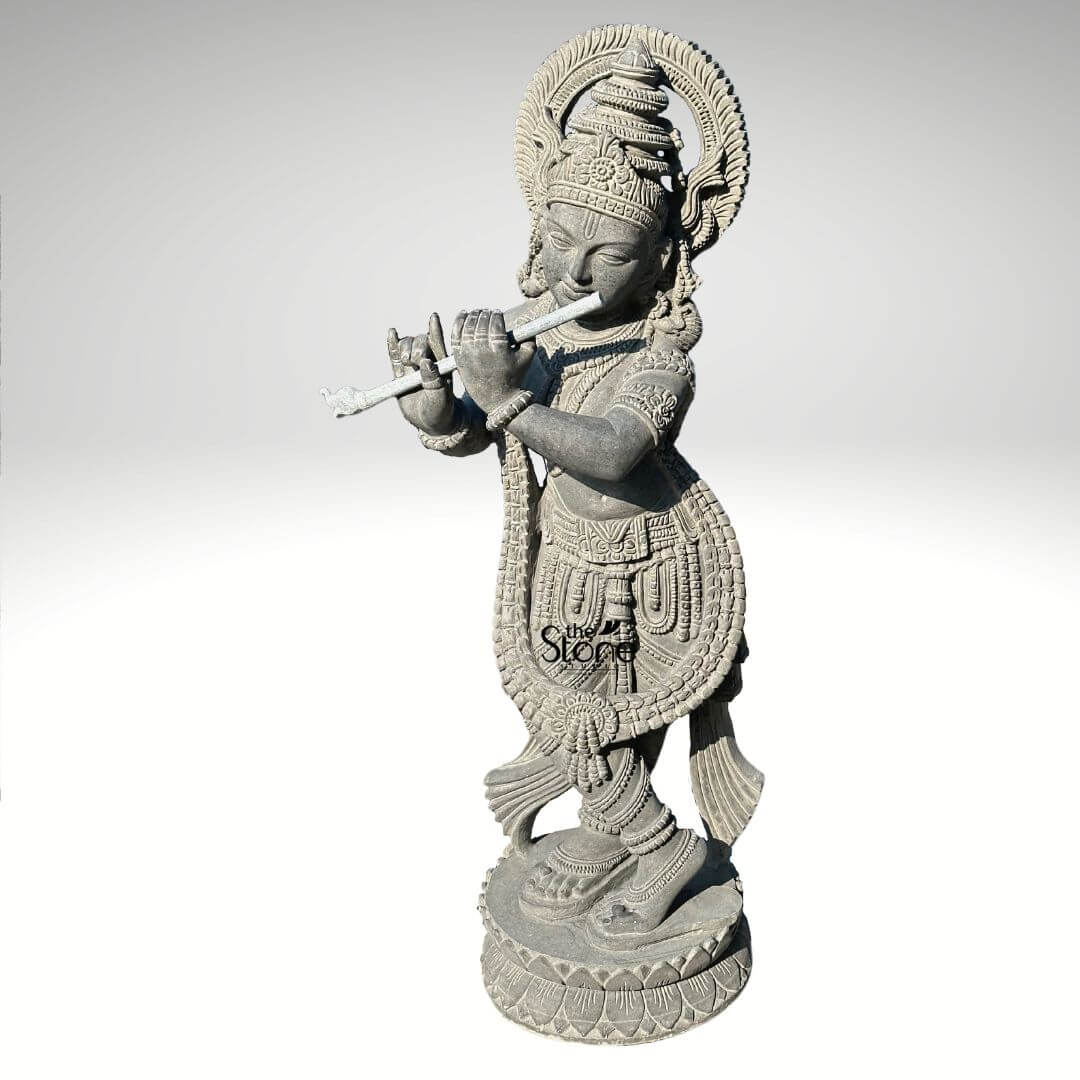 Black Stone Krishna Statue 3.5ft