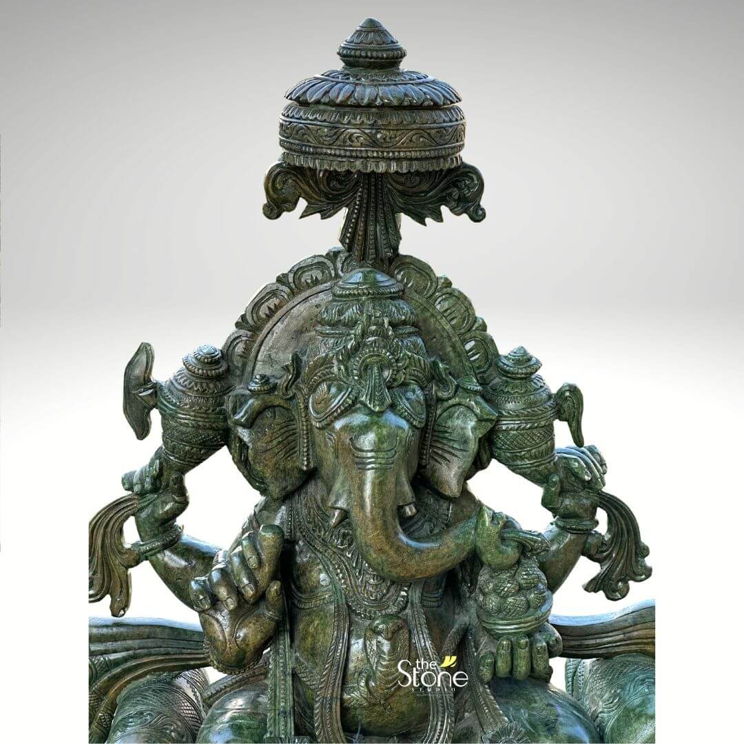 Lord Ganesha Idol In Green Stone 1.5ft