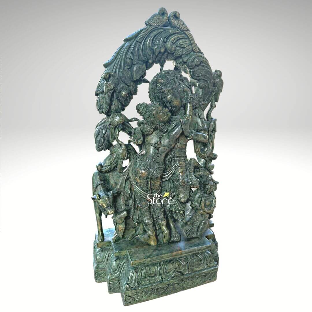 Green Stone Radha Krishna Statue 1.5ft