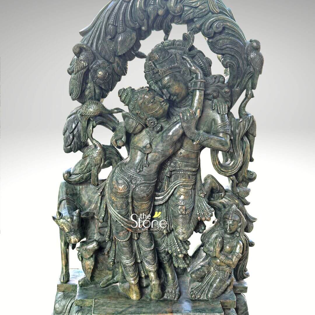 Green Stone Radha Krishna Statue 1.5ft