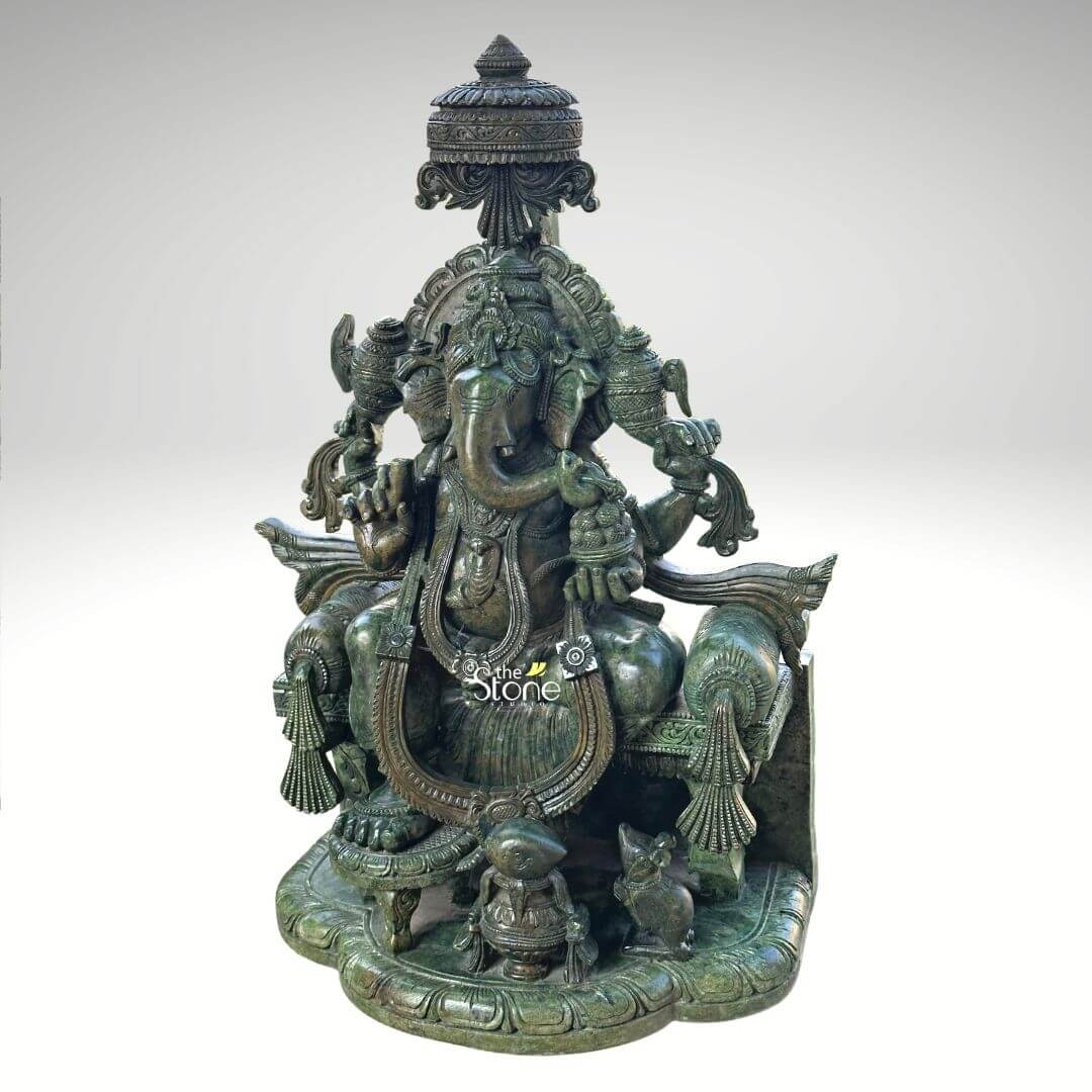 Lord Ganesha Idol In Green Stone 1.5ft