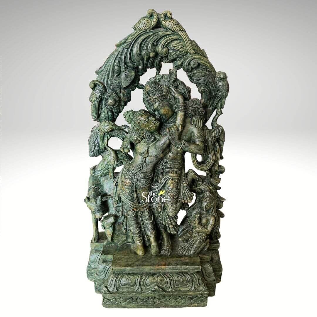 Green Stone Radha Krishna Statue 1.5ft