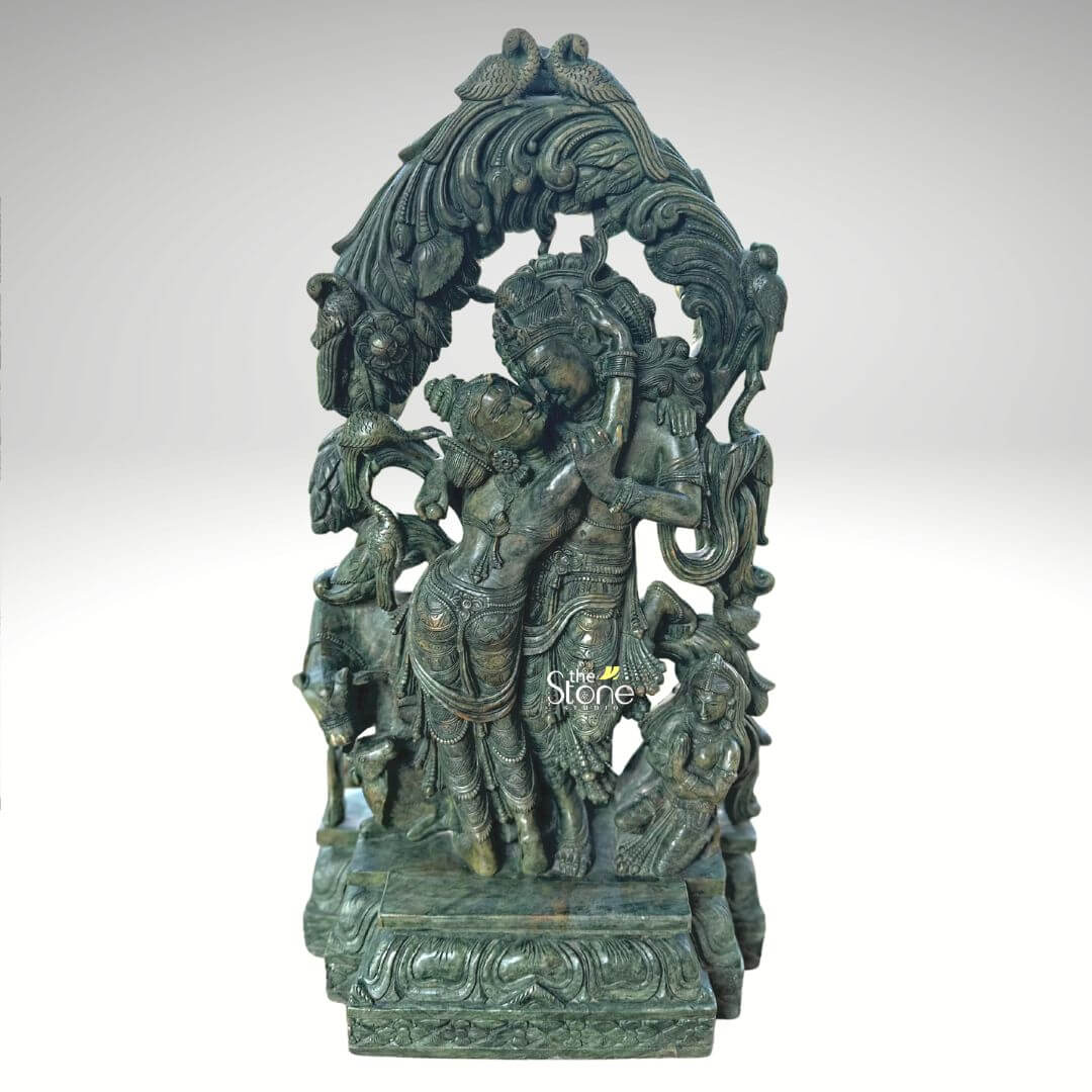 Green Stone Radha Krishna Statue 1.5ft