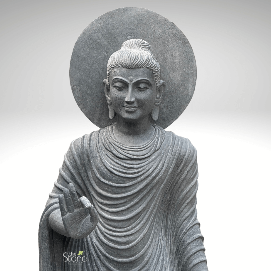 Standing Buddha Statue in Black Stone 5ft
