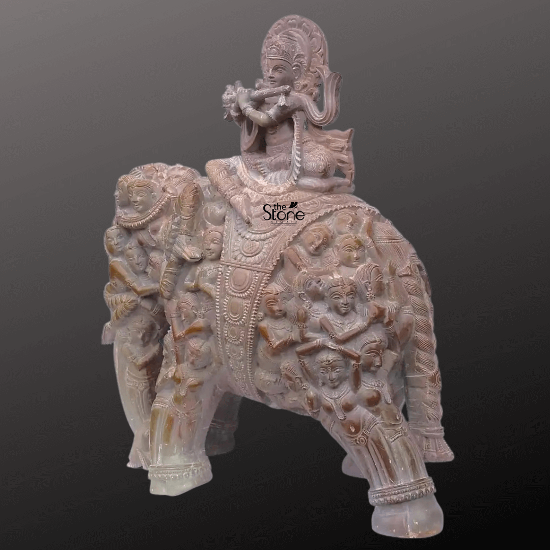 Krishan Statue Sitting on an Elephant 18″