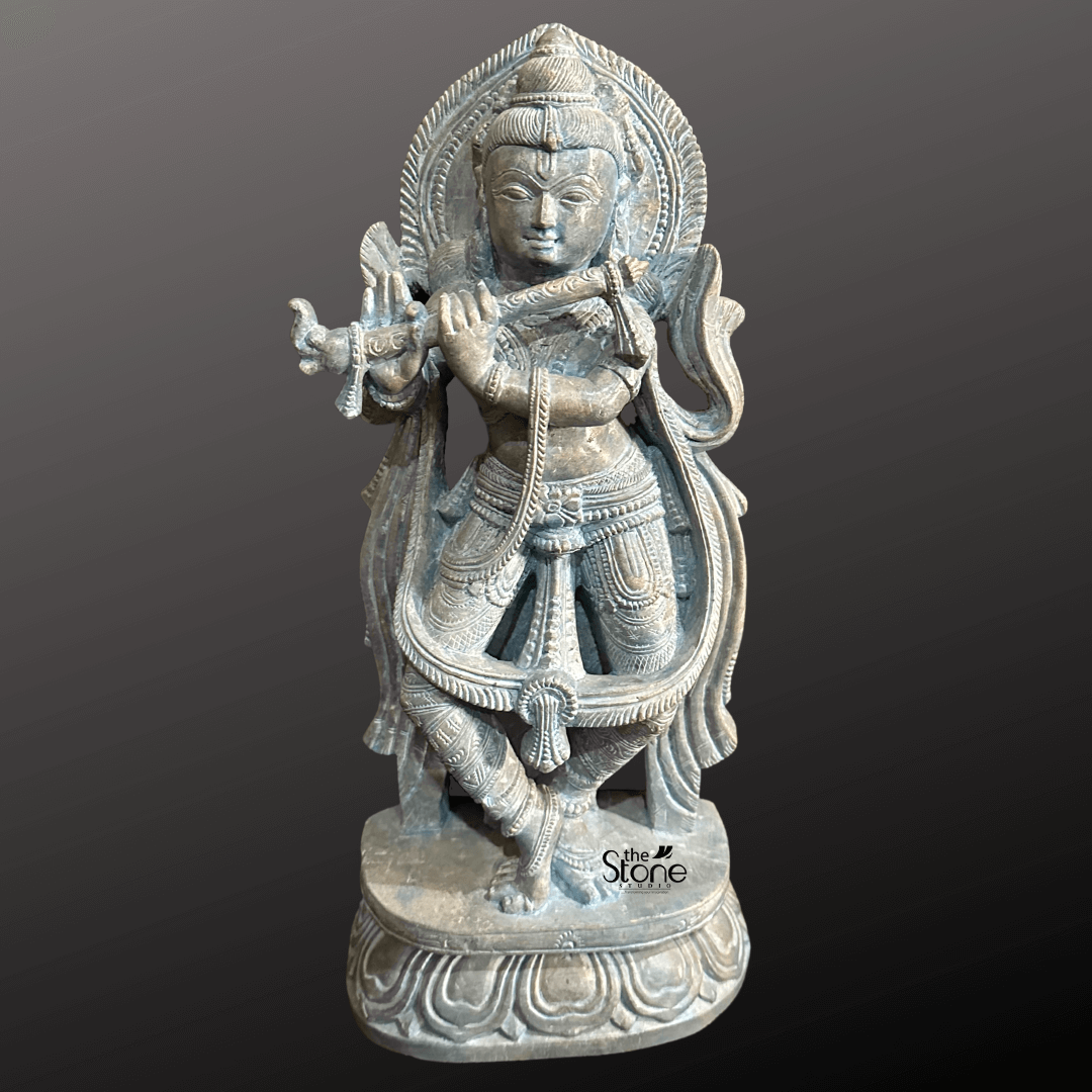 Krishna Moorti with Flute in Soap Stone 15″