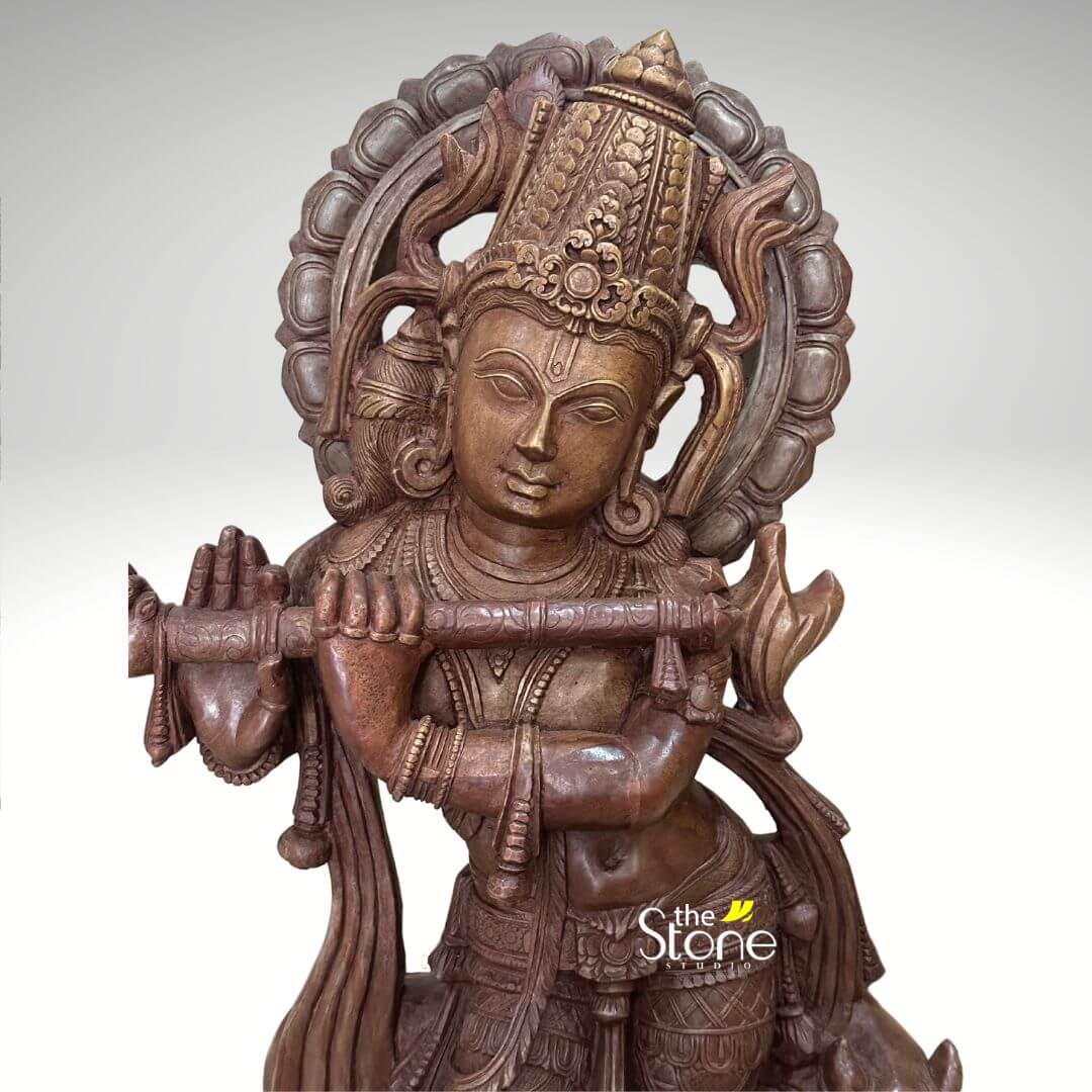 Lord Krishna Pink Stone Statue 2ft