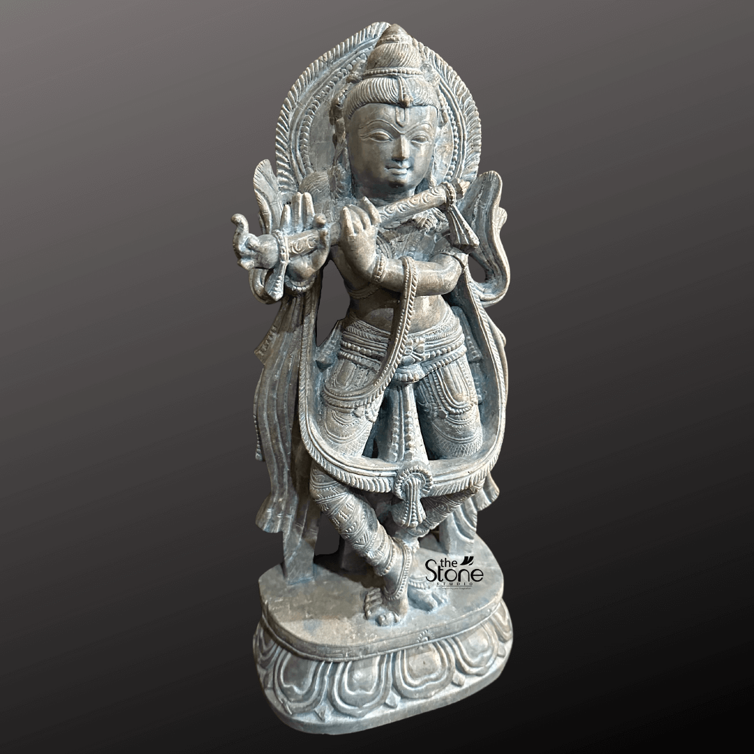 Krishna Moorti with Flute in Soap Stone 15″