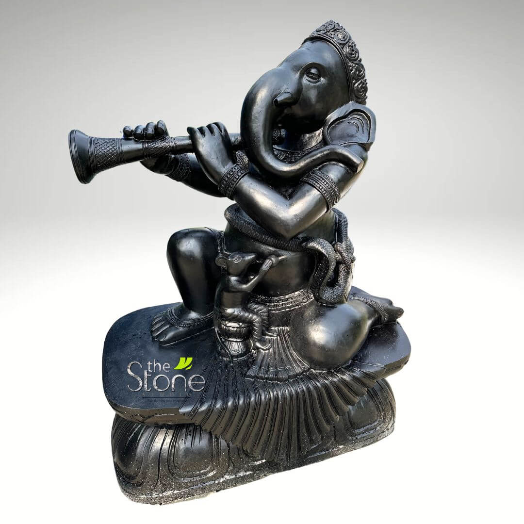 Large Stone Ganesha Playing Shehnai 60″