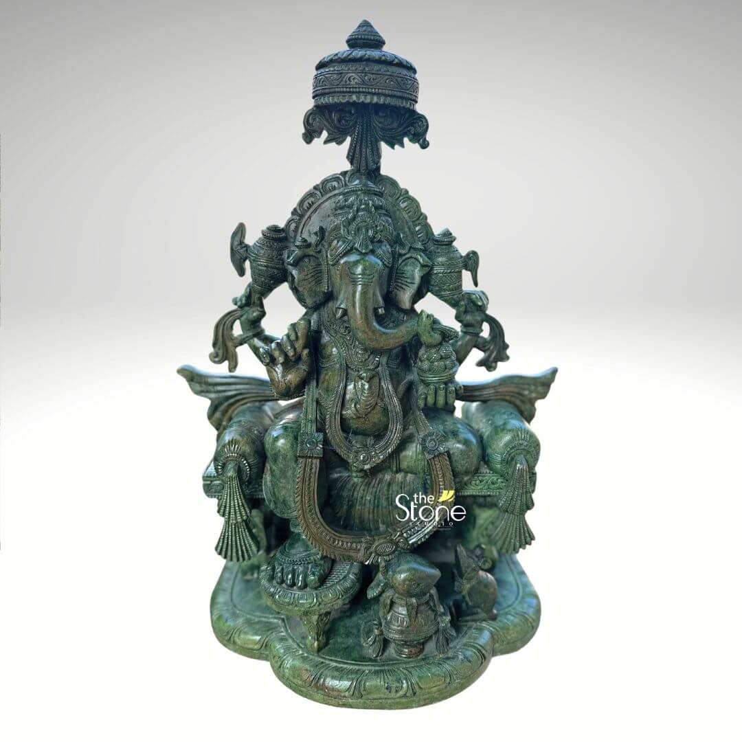 Lord Ganesha Idol In Green Stone 1.5ft