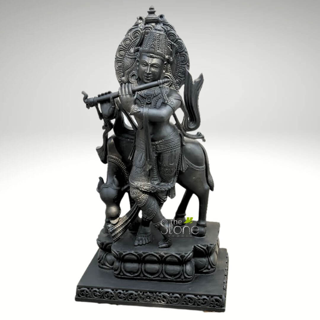 Black stone Lord Krishna Statue 4.5ft
