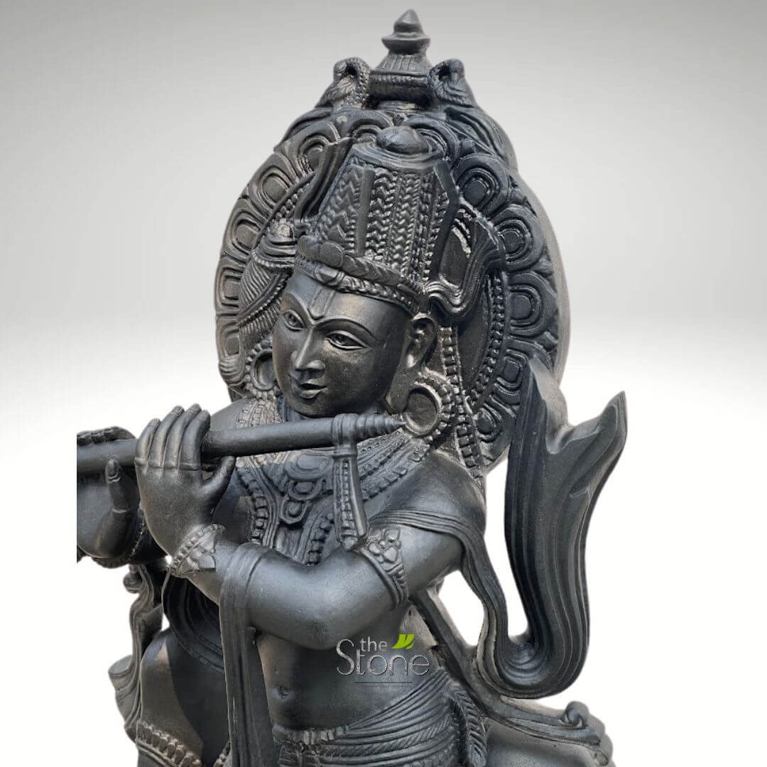 Black stone Lord Krishna Statue 4.5ft