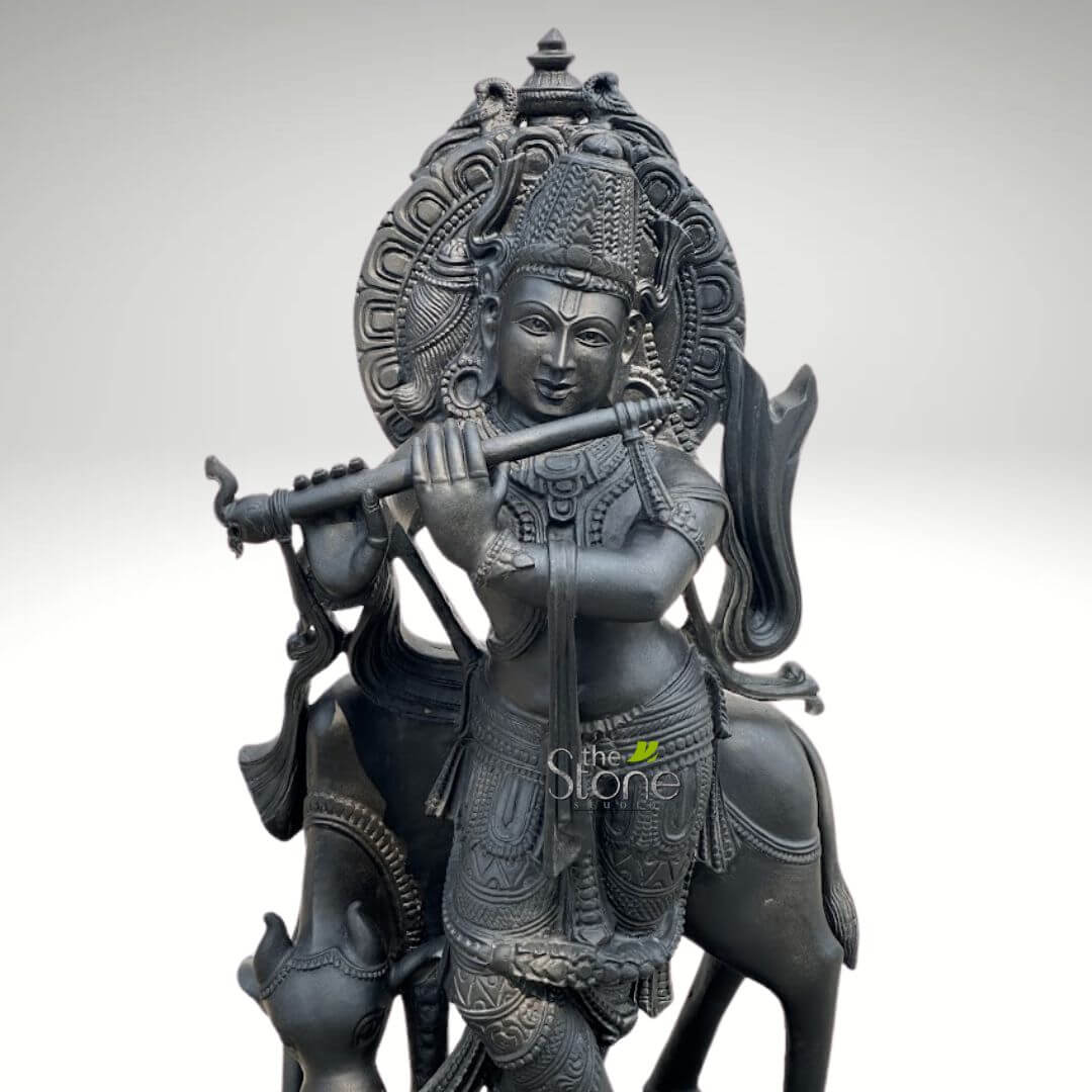 Black stone Lord Krishna Statue 4.5ft