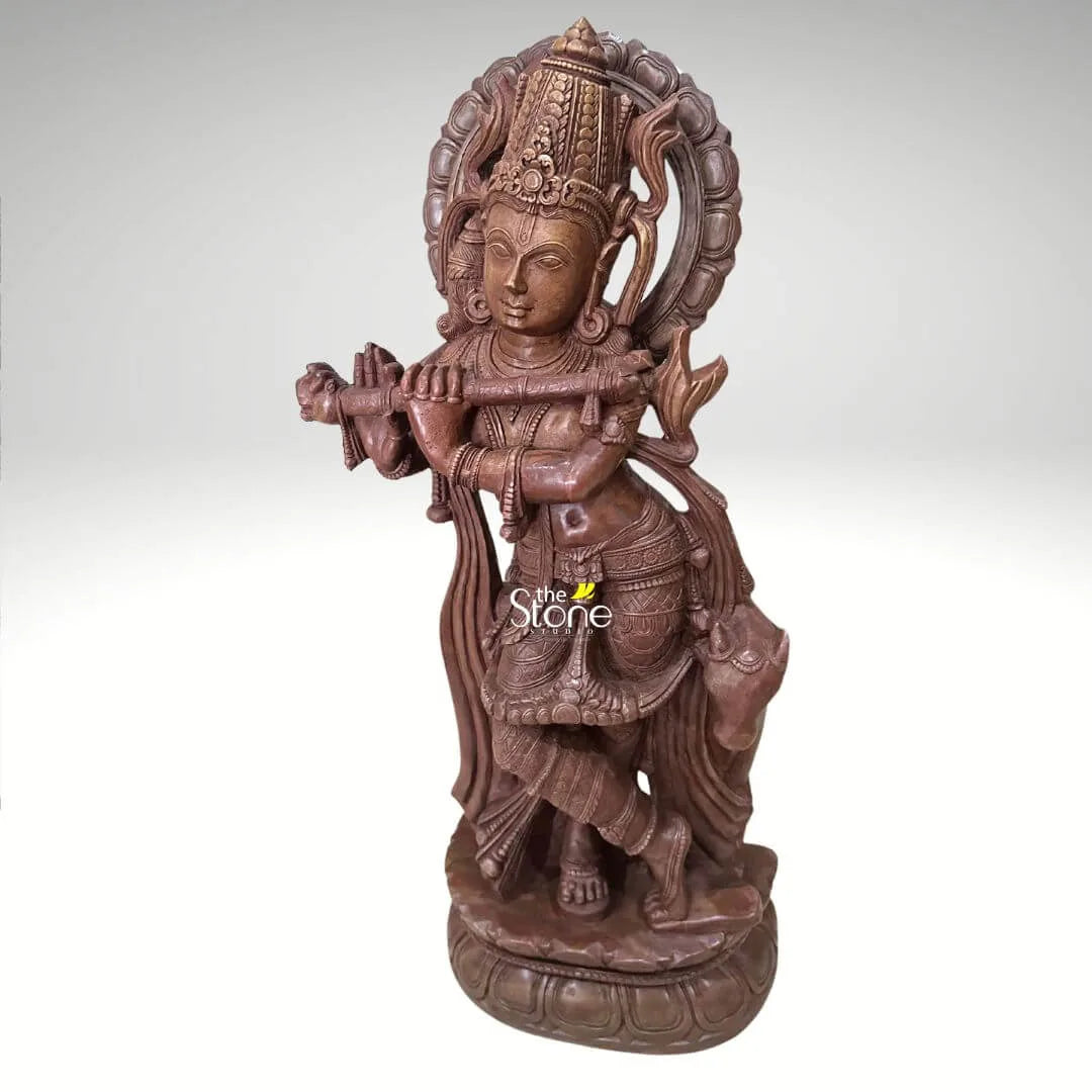 Lord Krishna Pink Stone Statue 2ft