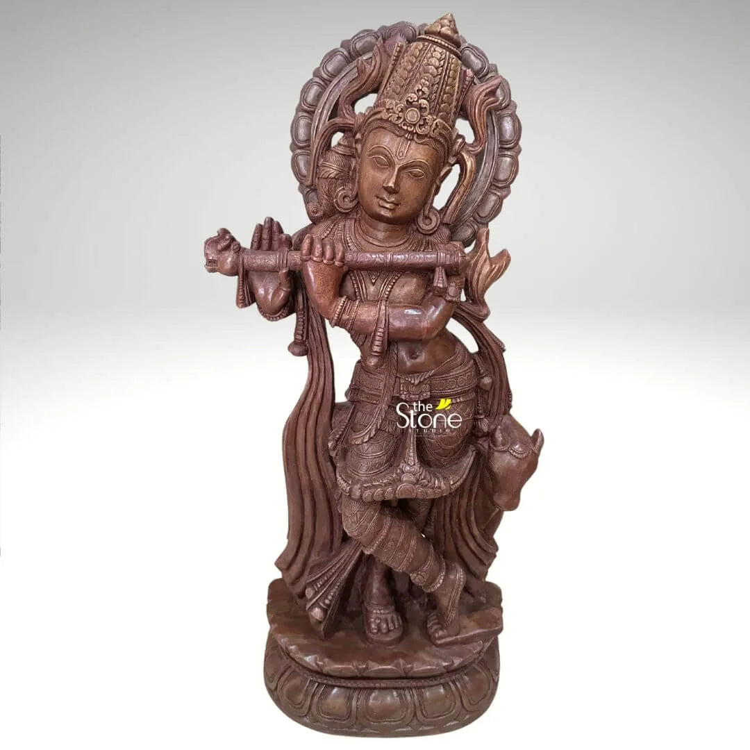 Lord Krishna Pink Stone Statue 2ft