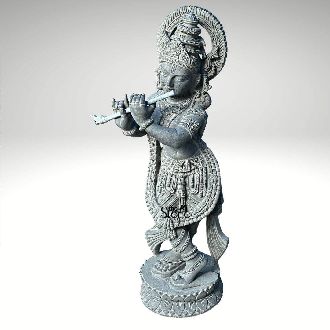 Black Stone Krishna Statue 3.5ft