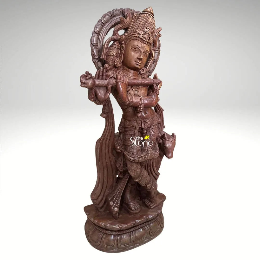Lord Krishna Pink Stone Statue 2ft