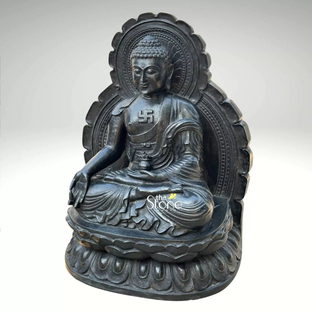 Stone Medicine Buddha Statue With Alms Bowl 18″
