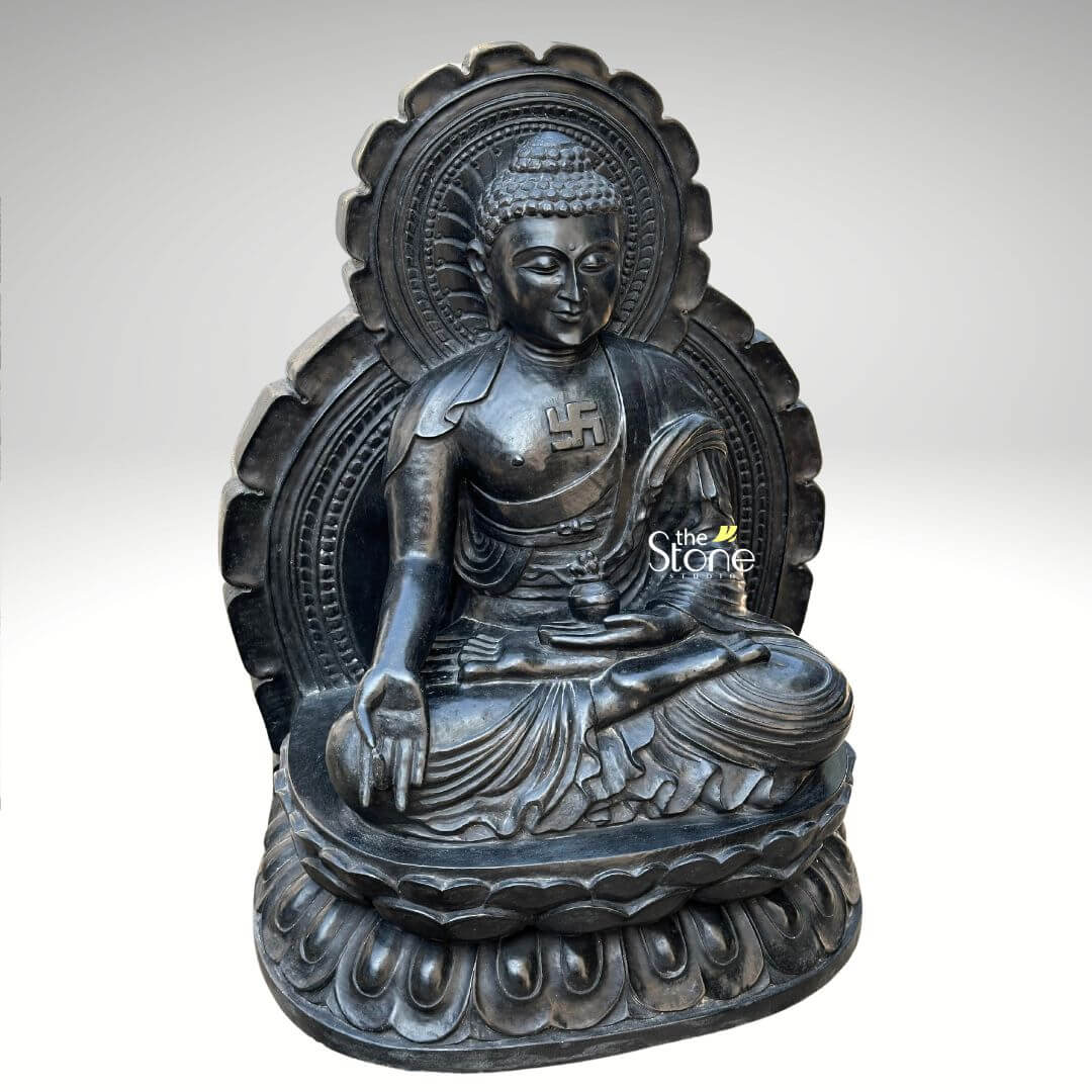 Stone Medicine Buddha Statue With Alms Bowl 18″