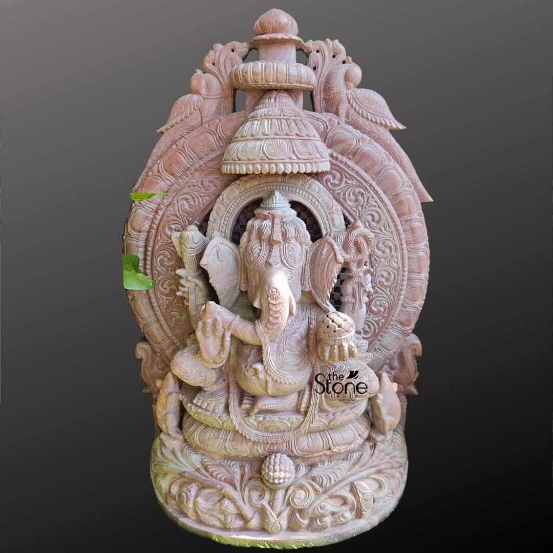 Pink Stone Ganesha Statue For Home 18″