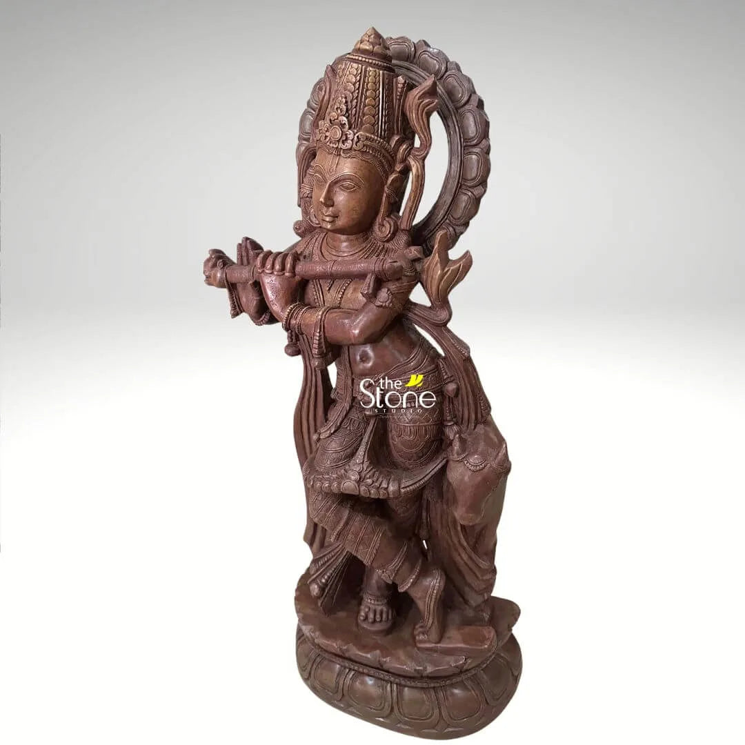 Lord Krishna Pink Stone Statue 2ft